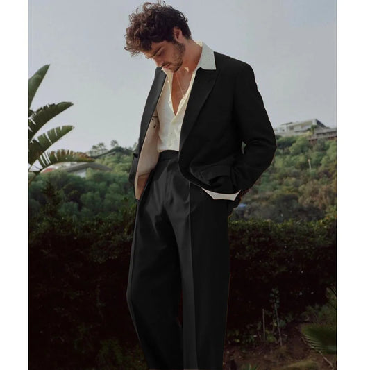 Classic Men's Suit Jackets Men's r New Serge Suit Two-piece Business Casual Single-breasted French Suit Blazers