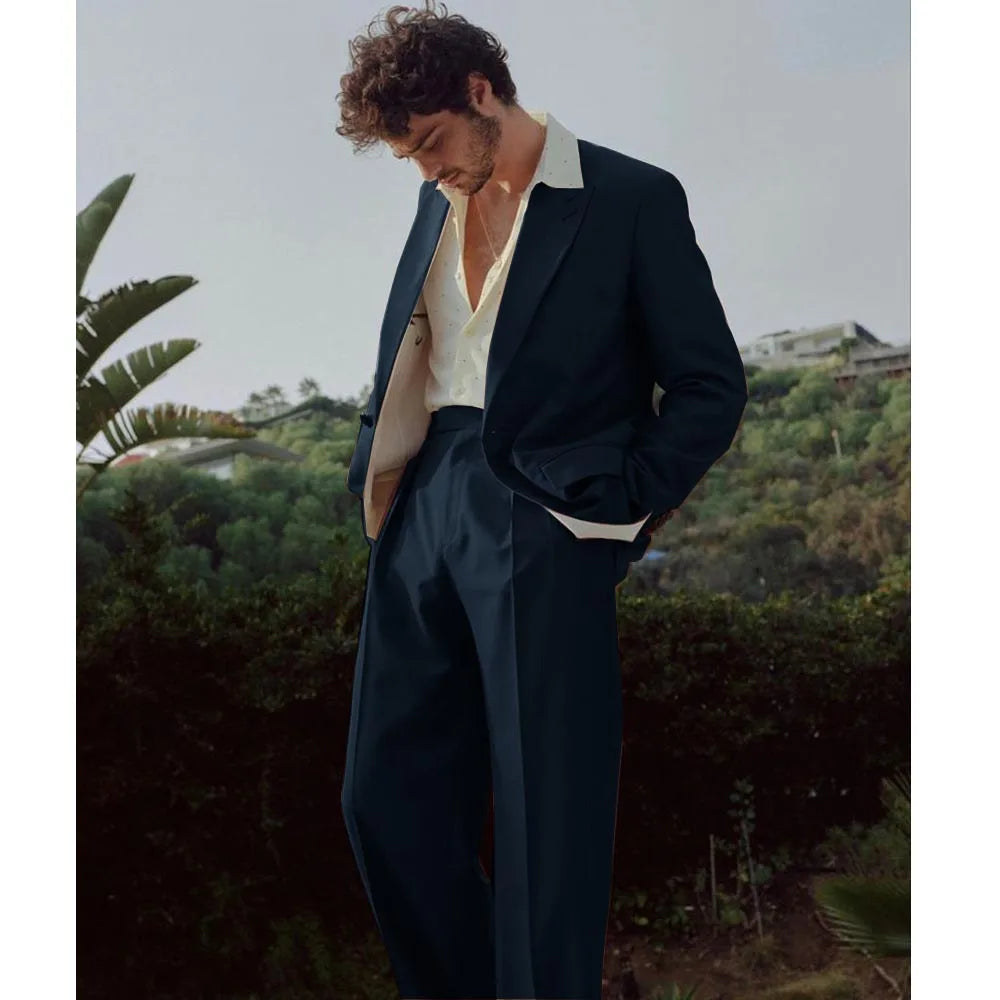 Chaquetas de traje clásicas para hombre. Nuevo traje de sarga para hombre. Blazers de traje francés de dos piezas, estilo informal de negocios, de un solo pecho.