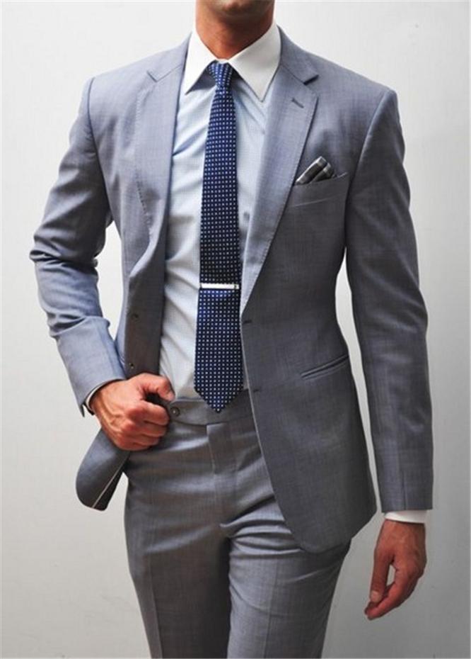 Men's Grey Classic Notch Lapel Groom Wedding Tuxedo Suit with Tie (Jacket, Pants)