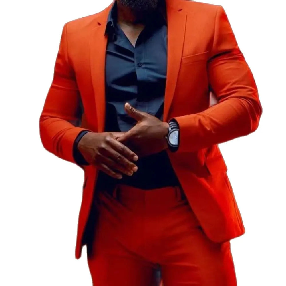 Classic Orange Wedding Men'S Suit Slim Fit Formal Custom Groom Tuxedo Prom Party Business Casual Outfits 2 Pieces (Jacket+Pants)