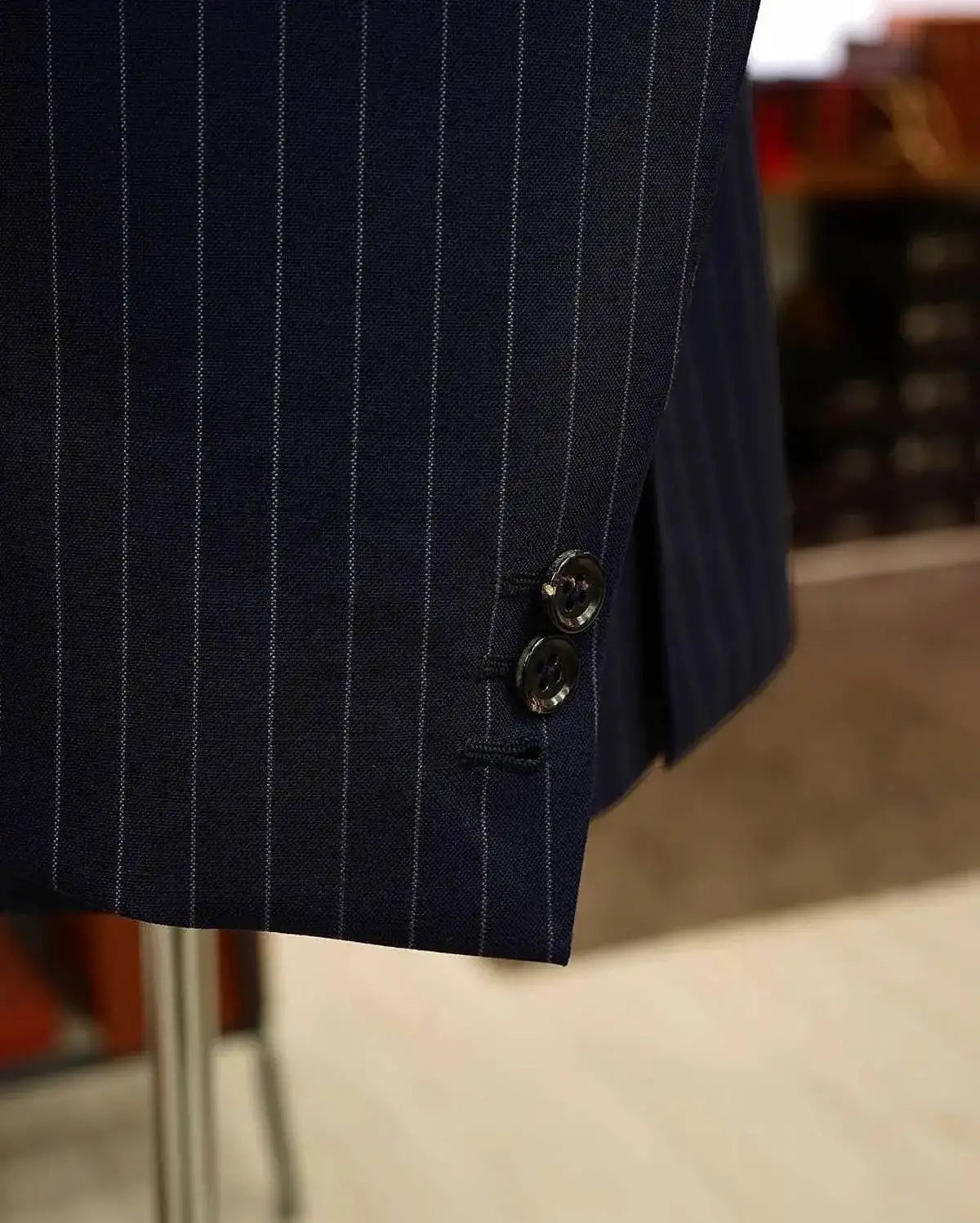 Costume de mariage classique à rayures fines pour homme, smoking croisé à revers pointus, 2 pièces, blazer et pantalon sur mesure