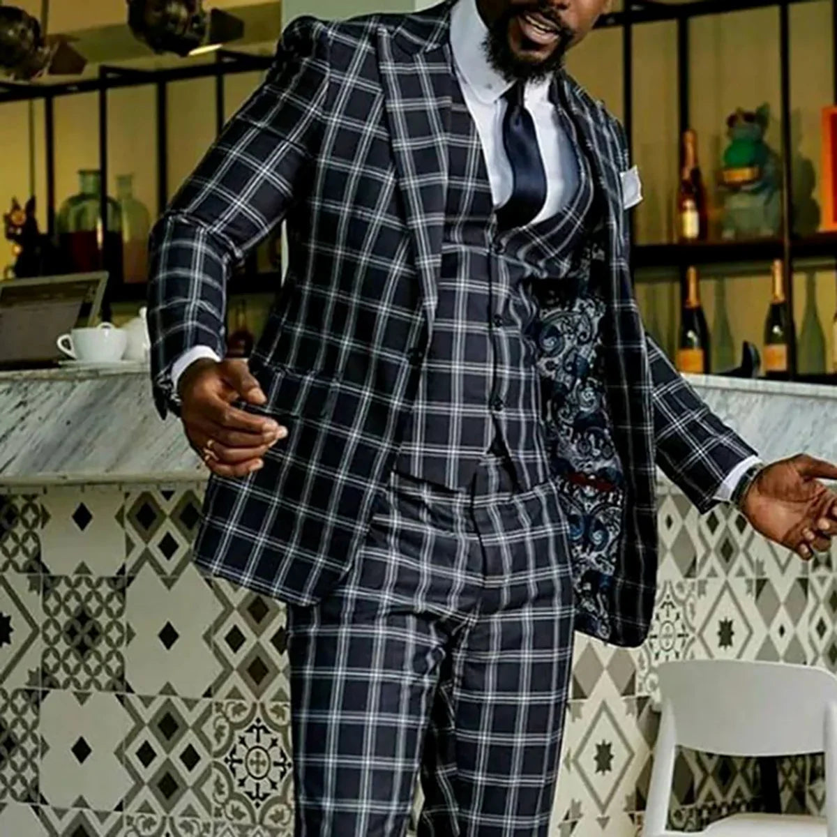 Classic Plaid Groom Men Wedding Tuxedos 3 Pieces Outfits Costume Homme Mariage Party Prom Blazer Wear