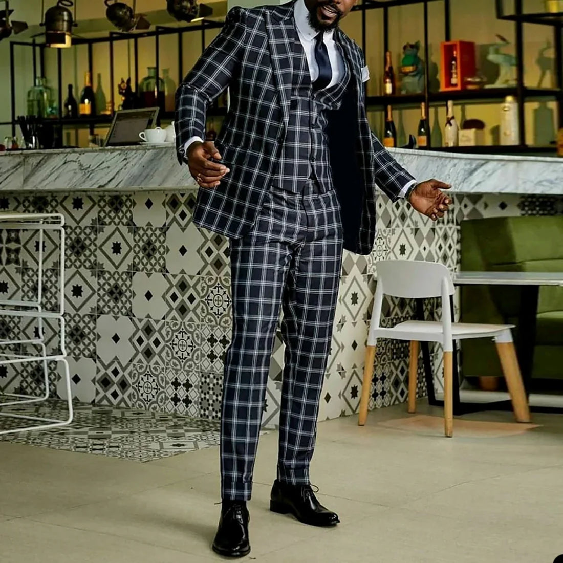 Traje clásico a cuadros para novio, esmoquin de boda para hombre, 3 piezas, traje para hombre, fiesta de boda, graduación, blazer