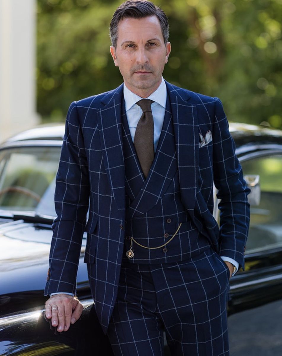 Smoking classique à carreaux pour homme, 3 pièces, blazer, manteau, pantalon (veste, gilet, pantalon) 