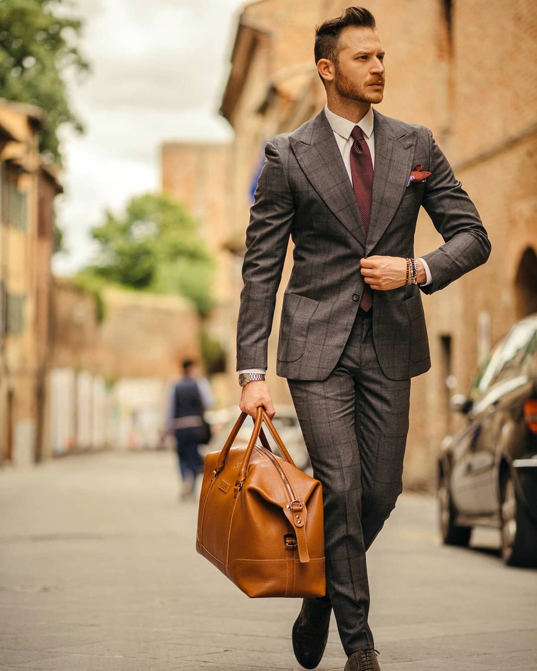 Costume 2 pièces classique à carreaux en laine pour homme, coupe slim, pour bal de promo, mariage (veste et pantalon) 