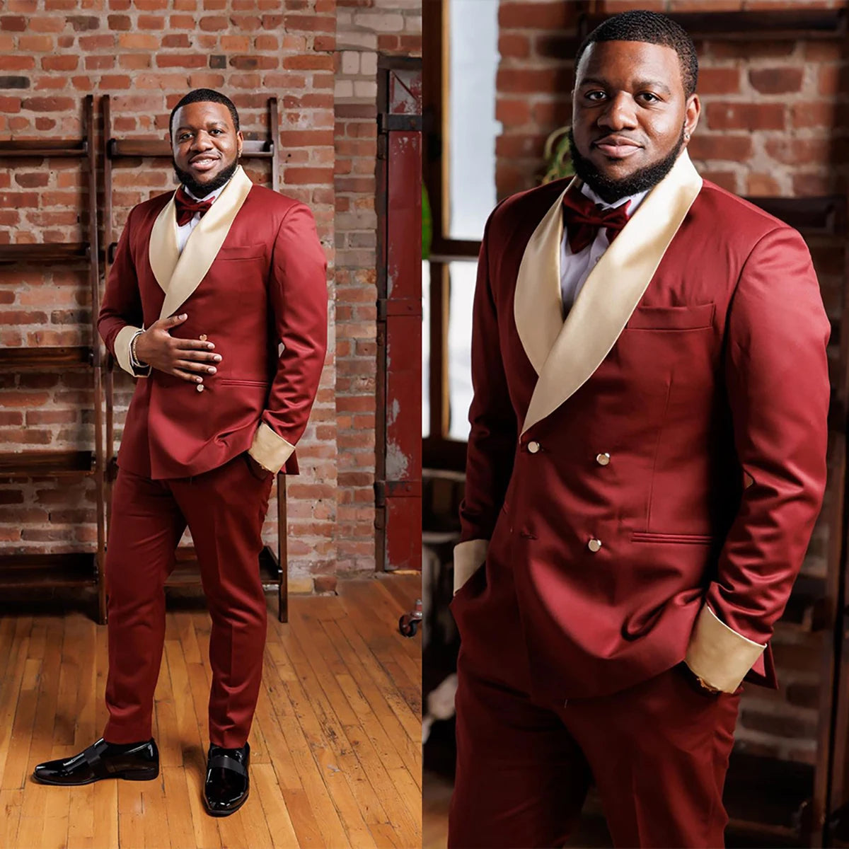 Classic Red Shawl Collar Wedding Men Suits Two-piece Tuxedos for Black Mens High Qualit Formal Occasion Costume Made Plus Size