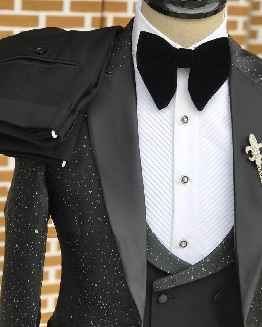 Classic Shine Wedding Men Suits Costume Made With Sprayed Gold New Tailor-Made Groom 3-Pieces Singer Formal Occasions Party
