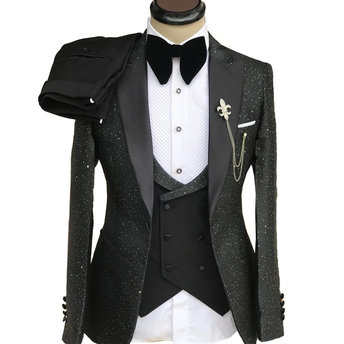 Classic Shine Wedding Men Suits Costume Made With Sprayed Gold New Tailor-Made Groom 3-Pieces Singer Formal Occasions Party