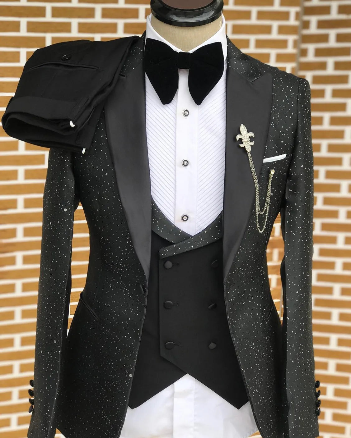 Classic Shine Wedding Men Suits Costume Made With Sprayed Gold New Tailor-Made Groom 3-Pieces Singer Formal Occasions Party