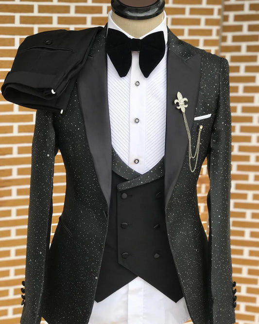 Classic Shine Wedding Men Suits Costume Made With Sprayed Gold New Tailor-Made Groom 3-Pieces Singer Formal Occasions Party
