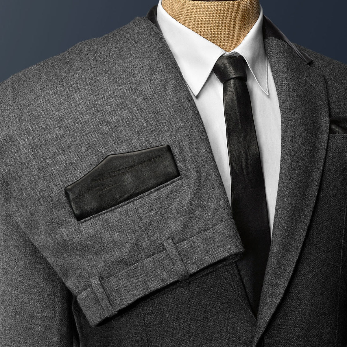 Classic Slim Fit Men Suits With Leather Pocket Two-Pieces Coat And Pant Custom Made Bridegroom Wedding Formal Occasion