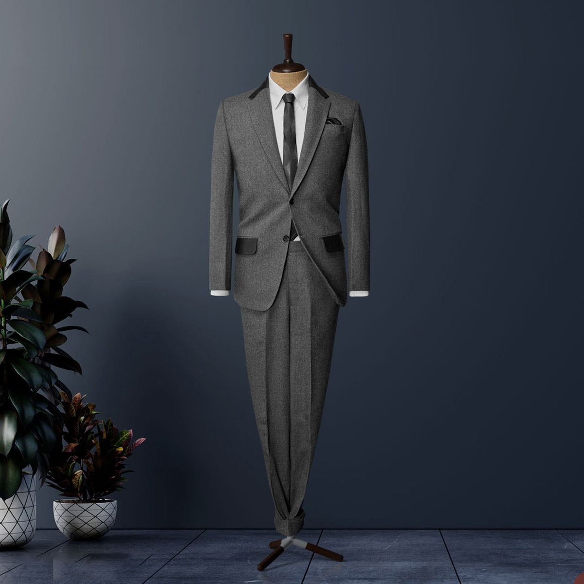 Classic Slim Fit Men Suits With Leather Pocket Two-Pieces Coat And Pant Custom Made Bridegroom Wedding Formal Occasion