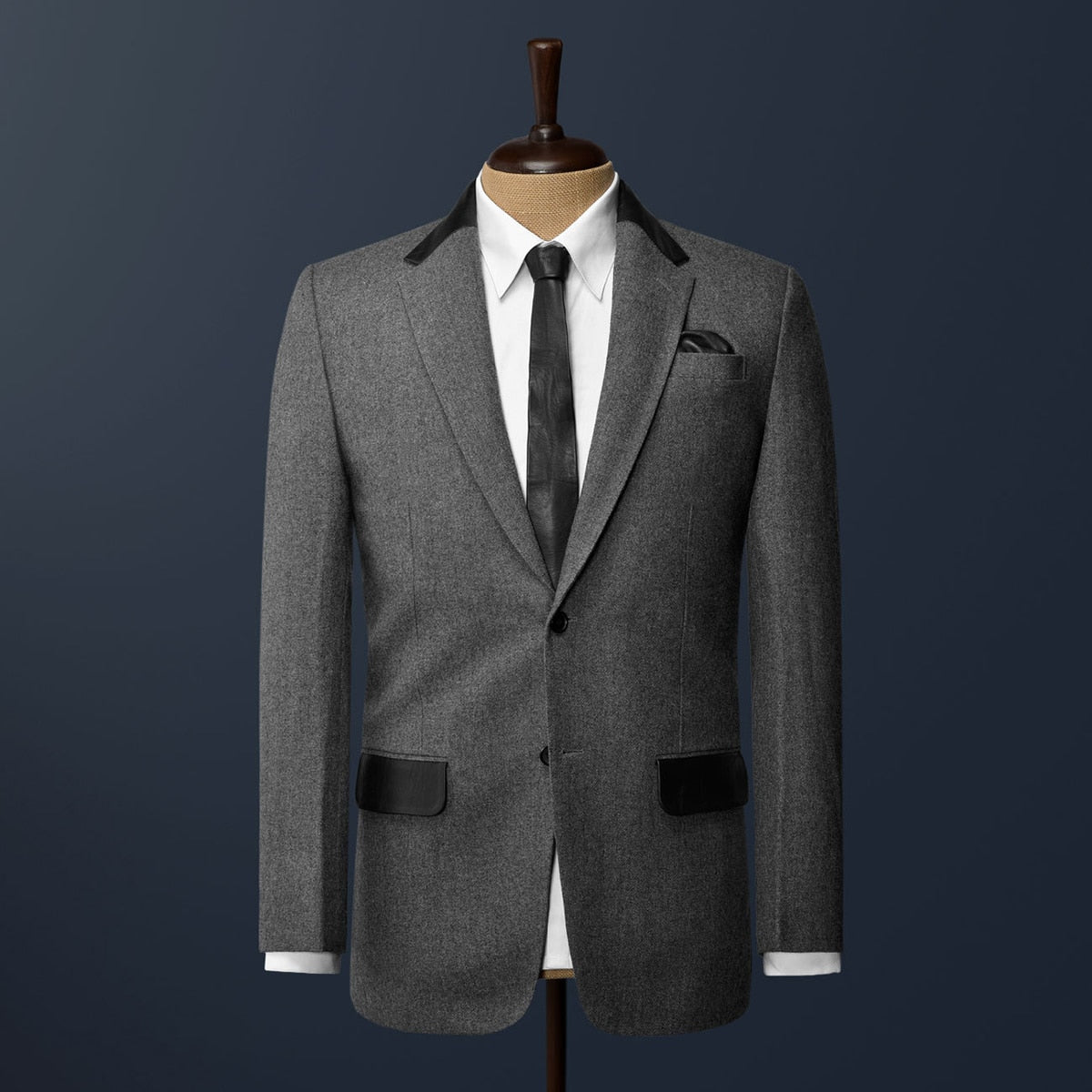 Classic Slim Fit Men Suits With Leather Pocket Two-Pieces Coat And Pant Custom Made Bridegroom Wedding Formal Occasion