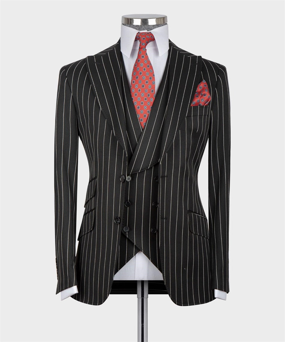 Costume classique à rayures pour homme, 3 pièces, blazer, gilet, pantalon, smoking de mariage, personnalisé, tenue d'affaires formelle, costume de bal, de fête 