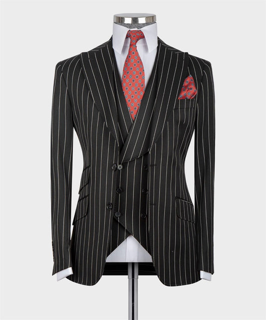 Classic Striped Men's Suits 3PCS Blazer Vest Pants Wedding Groom Tuxedo Customized Formal Business Wear Prom Party Suit