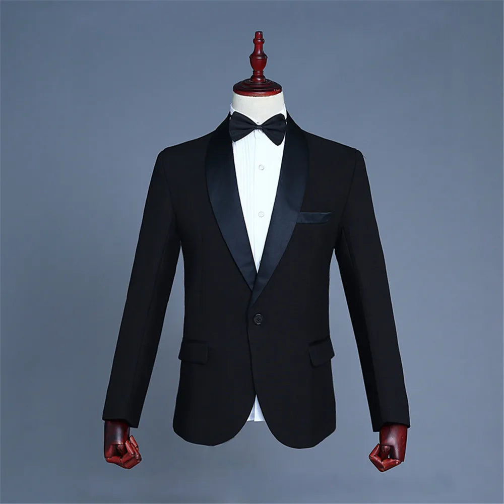 Classic Two-piece Men Suits White Blazer and Pants Basic Slim Fit Suit Jacket Wedding Prom Event Costume