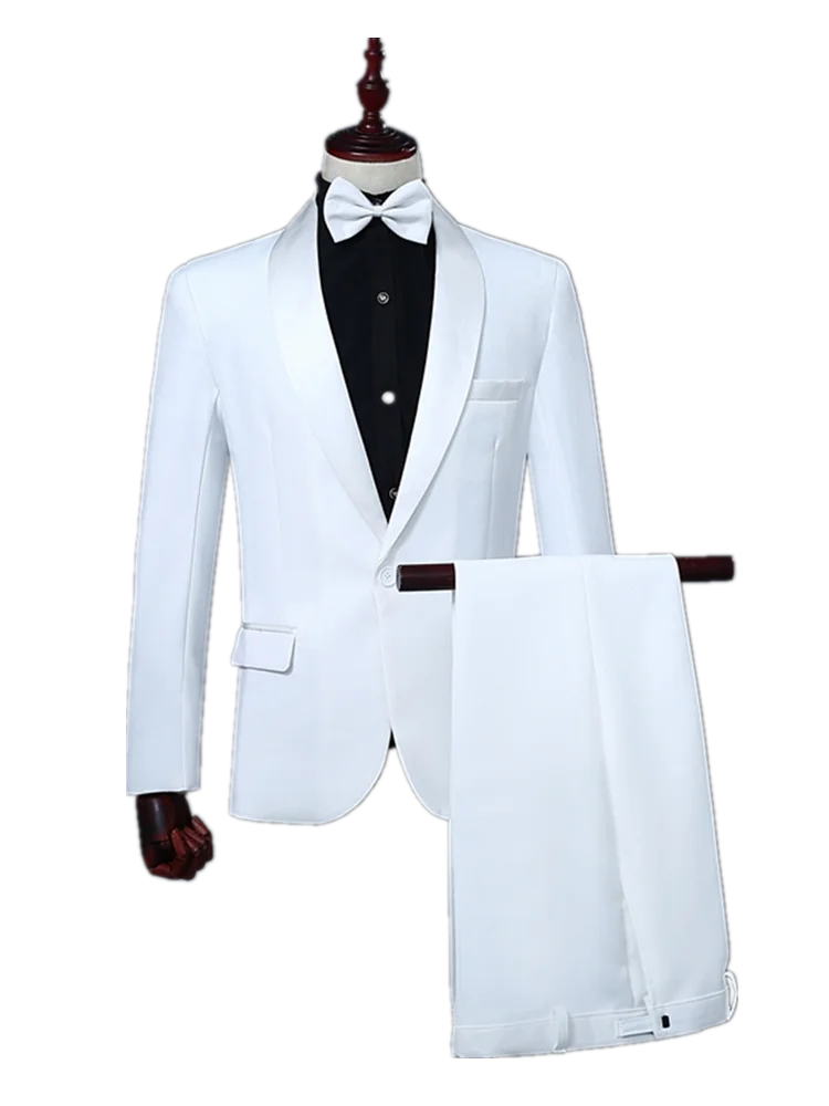 Classic Two-piece Men Suits White Blazer and Pants Basic Slim Fit Suit Jacket Wedding Prom Event Costume