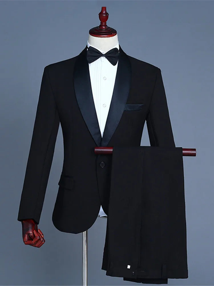 Classic Two-piece Men Suits White Blazer and Pants Basic Slim Fit Suit Jacket Wedding Prom Event Costume
