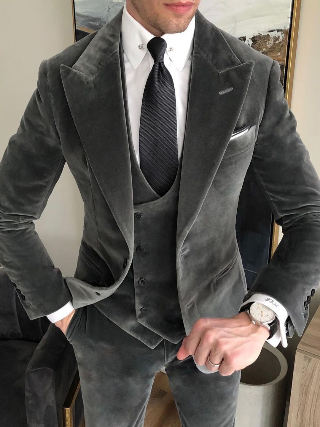 Costumes de mariage classiques pour hommes, smokings deux pièces en daim gris avec col et fermeture, costume d'occasion d'affaires de haute qualité fabriqué 