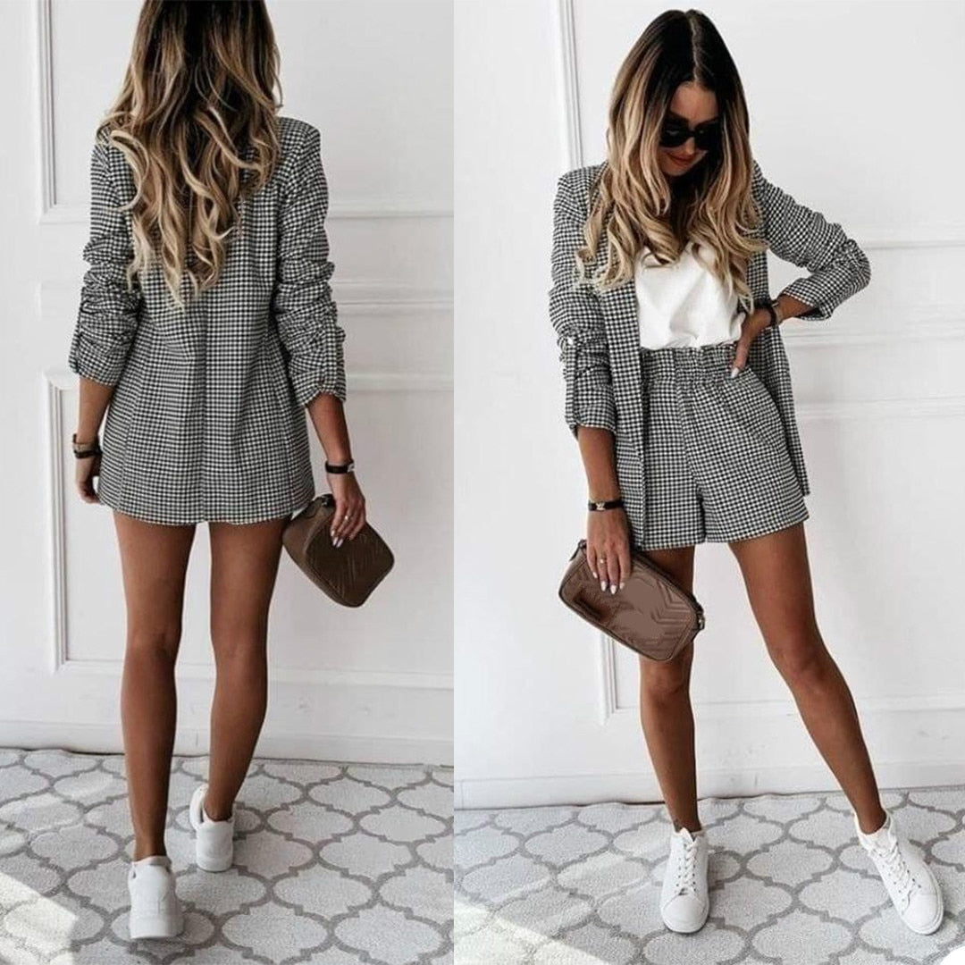 Traje clásico blanco y negro a cuadros para madre de la novia, pantalones cortos, esmoquin para fiesta de noche, ropa formal de trabajo para boda 