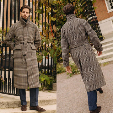 Classic Winter England Style Woolen Overcoat Men Thick Custom Made Check Coat with Belt Casual Warm Coat