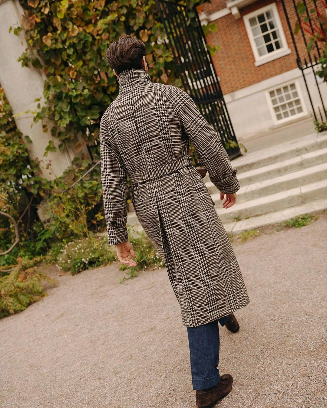 Classic Winter England Style Woolen Overcoat Men Thick Custom Made Check Coat with Belt Casual Warm Coat
