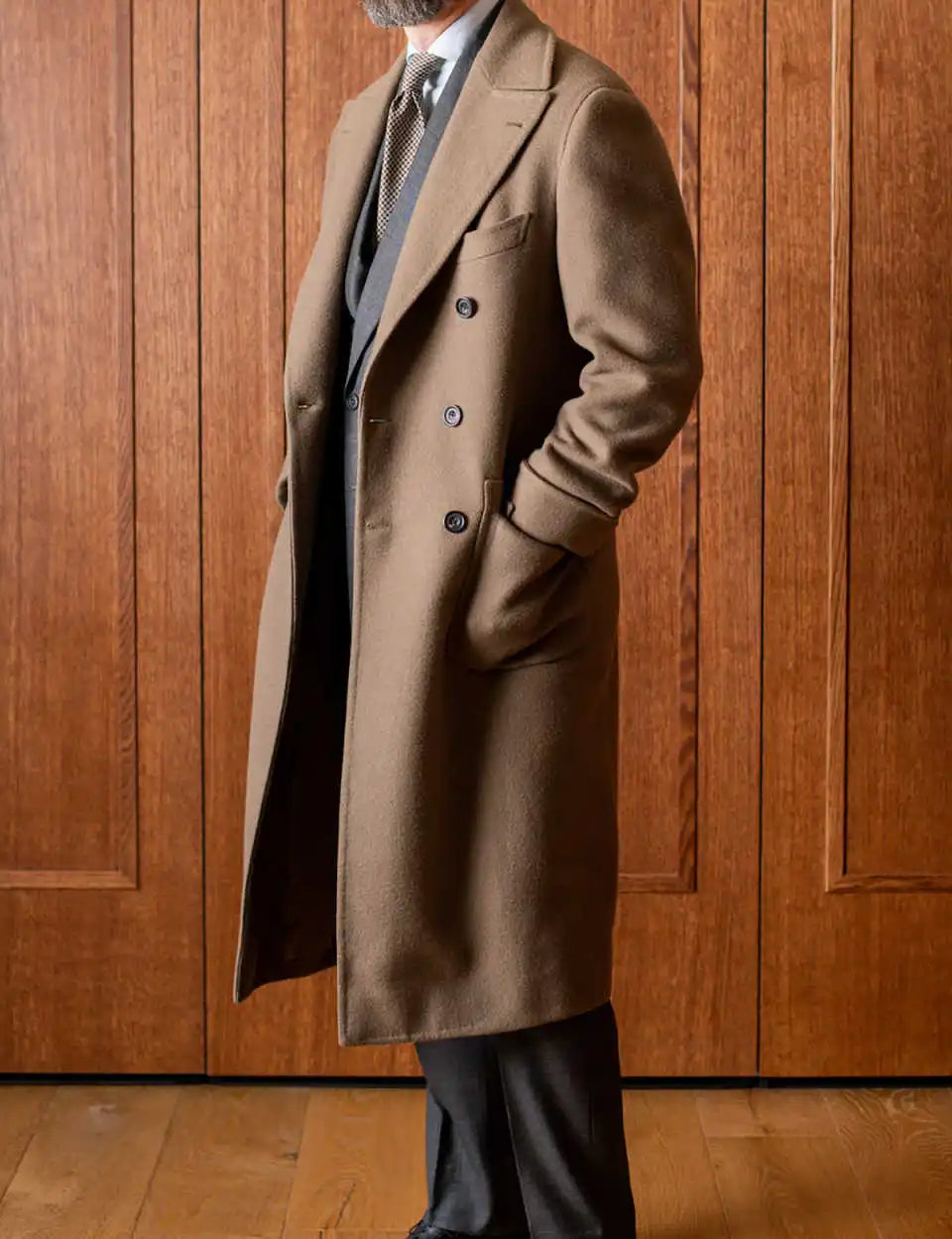 Abrigo clásico de lana de invierno para hombre, chaqueta larga cruzada a la moda, abrigo de negocios diario estilo inglés, personalizado