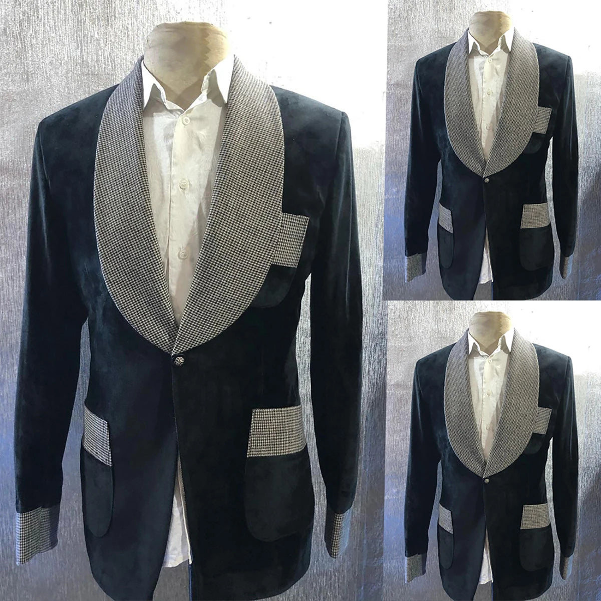 Traje clásico de terciopelo de invierno para hombre, abrigo de una pieza, chaqueta de un solo pecho con cuello a cuadros vintage, esmoquin de boda hecho a medida, nuevo y popular