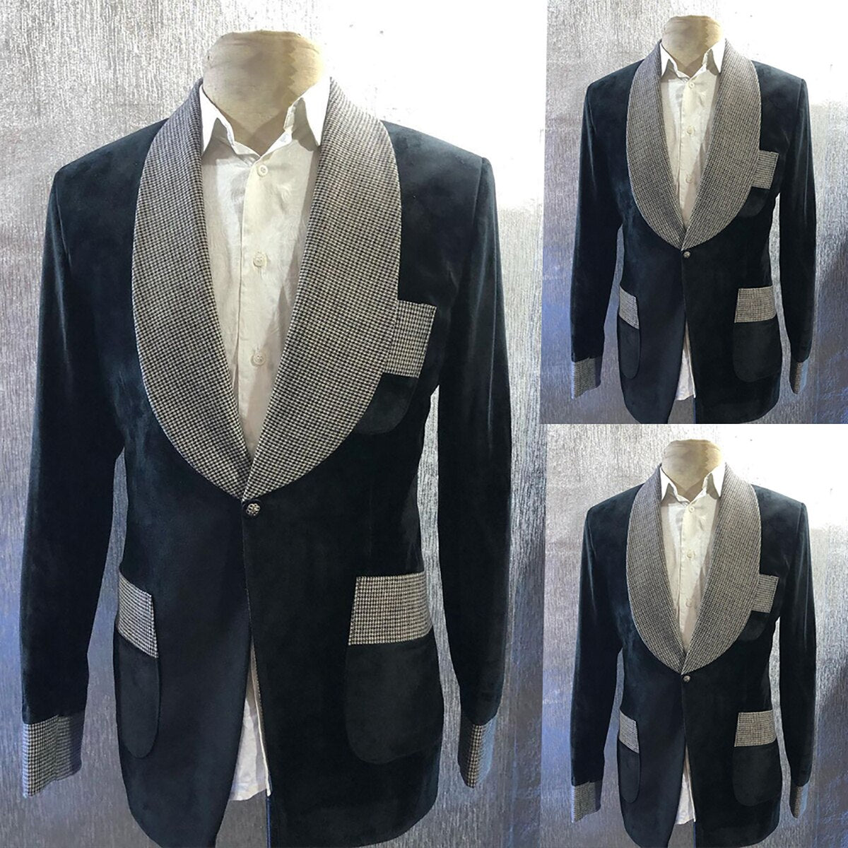 Costume classique d'hiver en velours pour homme, manteau une pièce, col à carreaux vintage, veste simple boutonnage, smoking de mariage sur mesure 