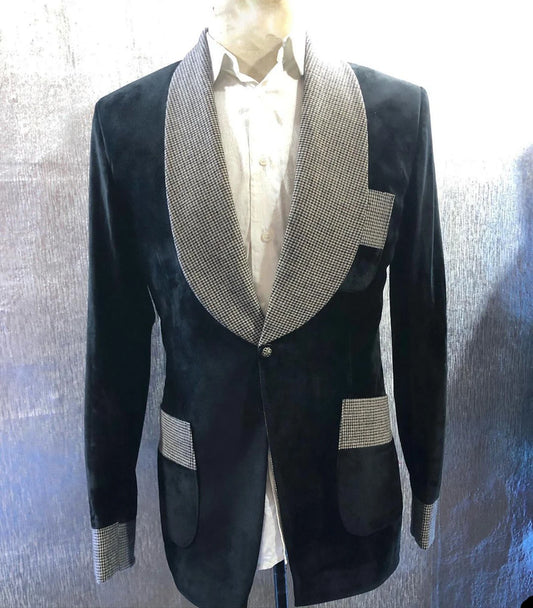 Traje clásico de terciopelo de invierno para hombre, abrigo de una pieza, chaqueta de un solo pecho con cuello a cuadros vintage, esmoquin de boda hecho a medida, nuevo y popular