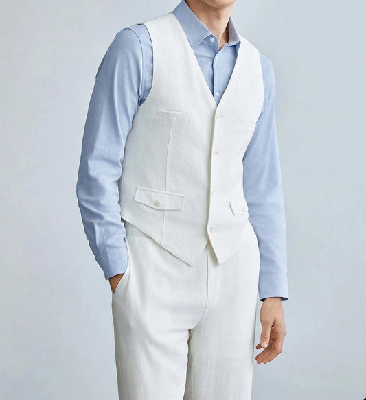 Elegant Men's Cotton Vest - Slim Fit Single Breasted Design for Formal Business Occasions - Customizable Sizes Available