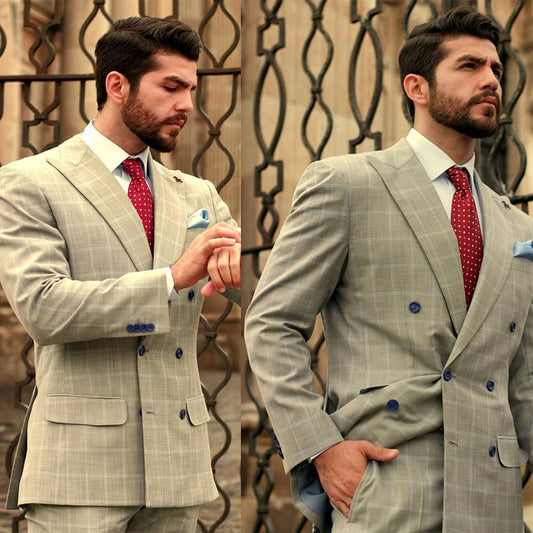 Classical Men Suit Wedding Tuxedos Shawl Lapel Lattice Groom Men Classic/Wedding/Dinner/Party Dress Custom Made Jacket Pants
