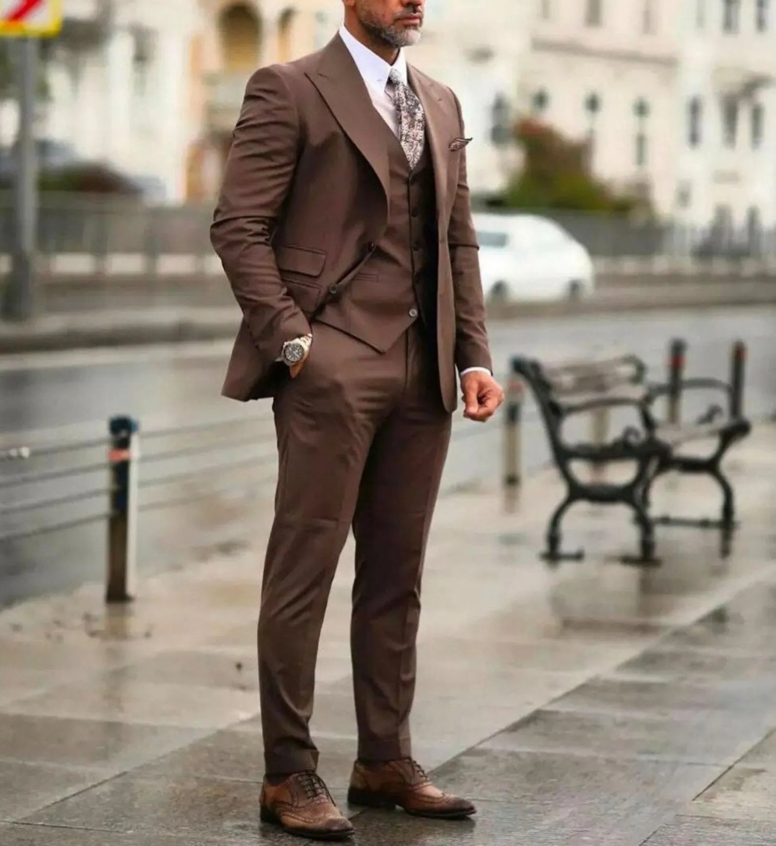 Classy Brown Men Suits Wedding Tuxedos for Bridegroom Wear Formal Blazer Custom Three-Piece Jacket+Pants+Vest Trajes De Hombre