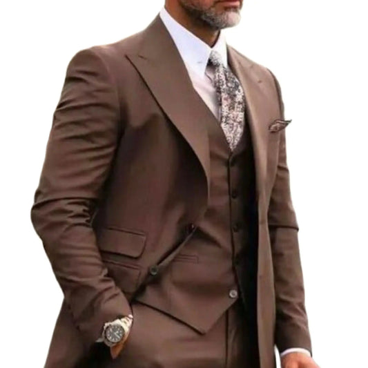 Classy Brown Men Suits Wedding Tuxedos for Bridegroom Wear Formal Blazer Custom Three-Piece Jacket+Pants+Vest Trajes De Hombre