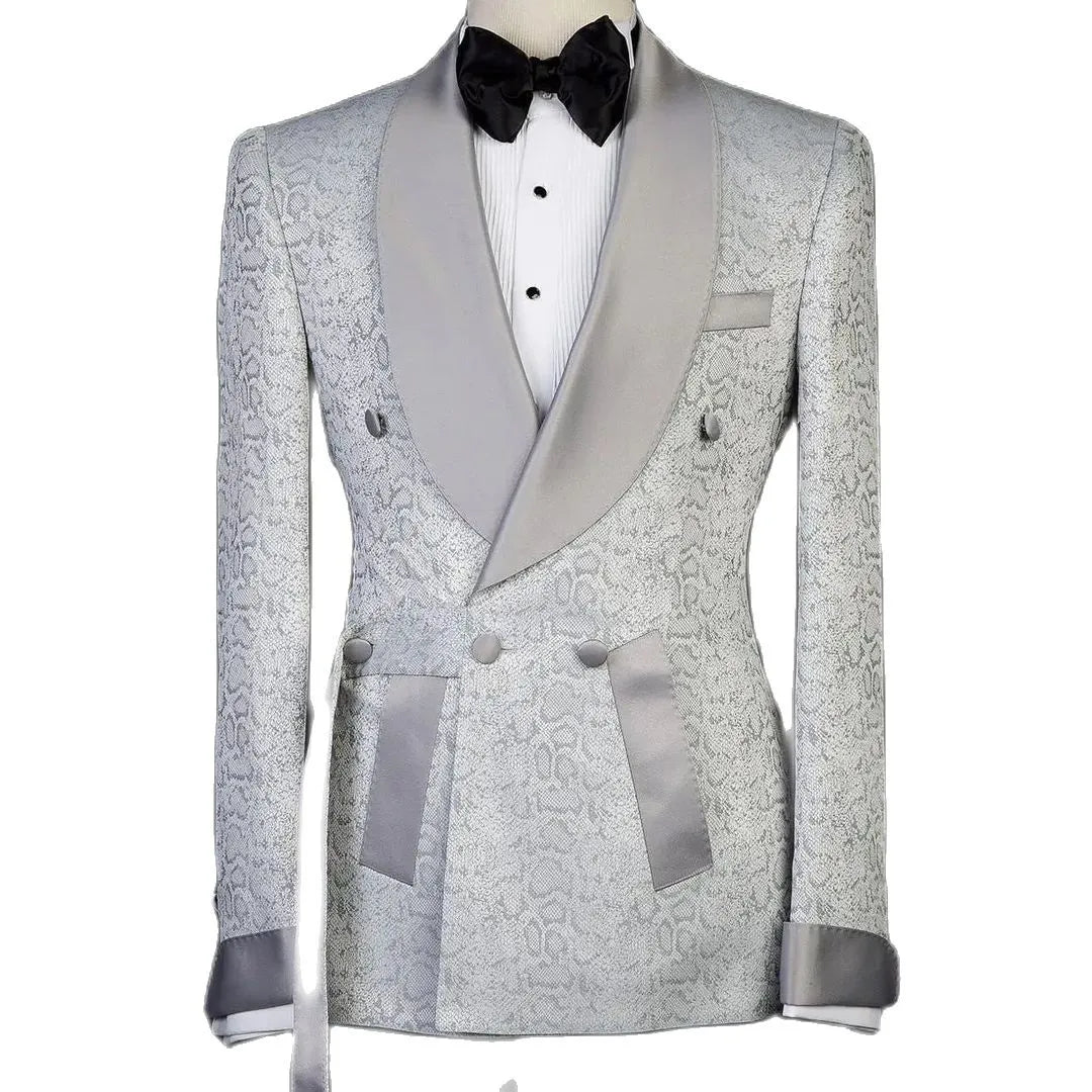 Coat Pants Jacquard Wedding Suits For Men Double Breasted Slim Fit Formal Custom Homme Tuxedo Large Size  2 Pieces