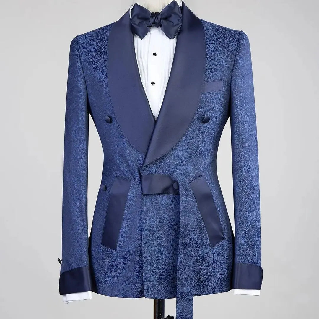 Coat Pants Jacquard Wedding Suits For Men Double Breasted Slim Fit Formal Custom Homme Tuxedo Large Size  2 Pieces