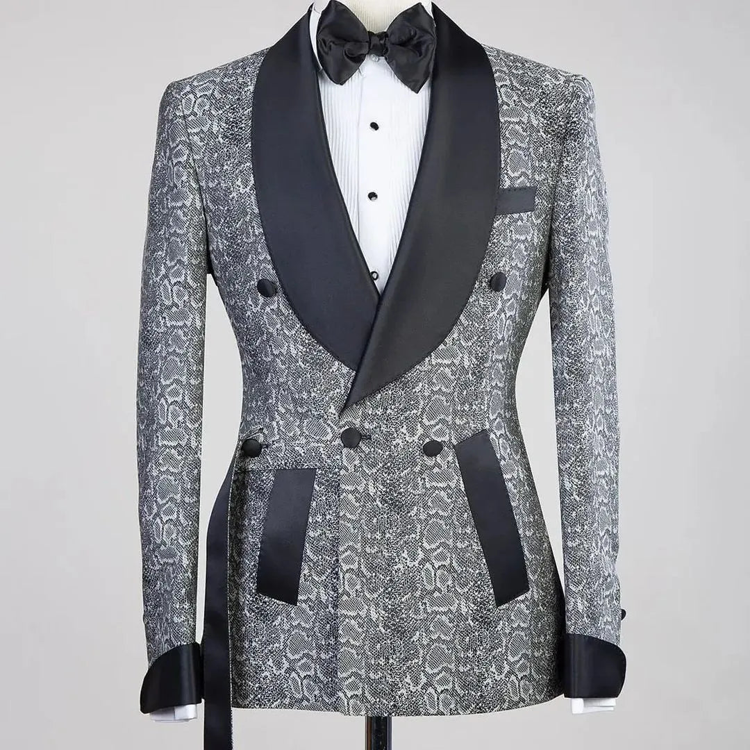 Coat Pants Jacquard Wedding Suits For Men Double Breasted Slim Fit Formal Custom Homme Tuxedo Large Size  2 Pieces