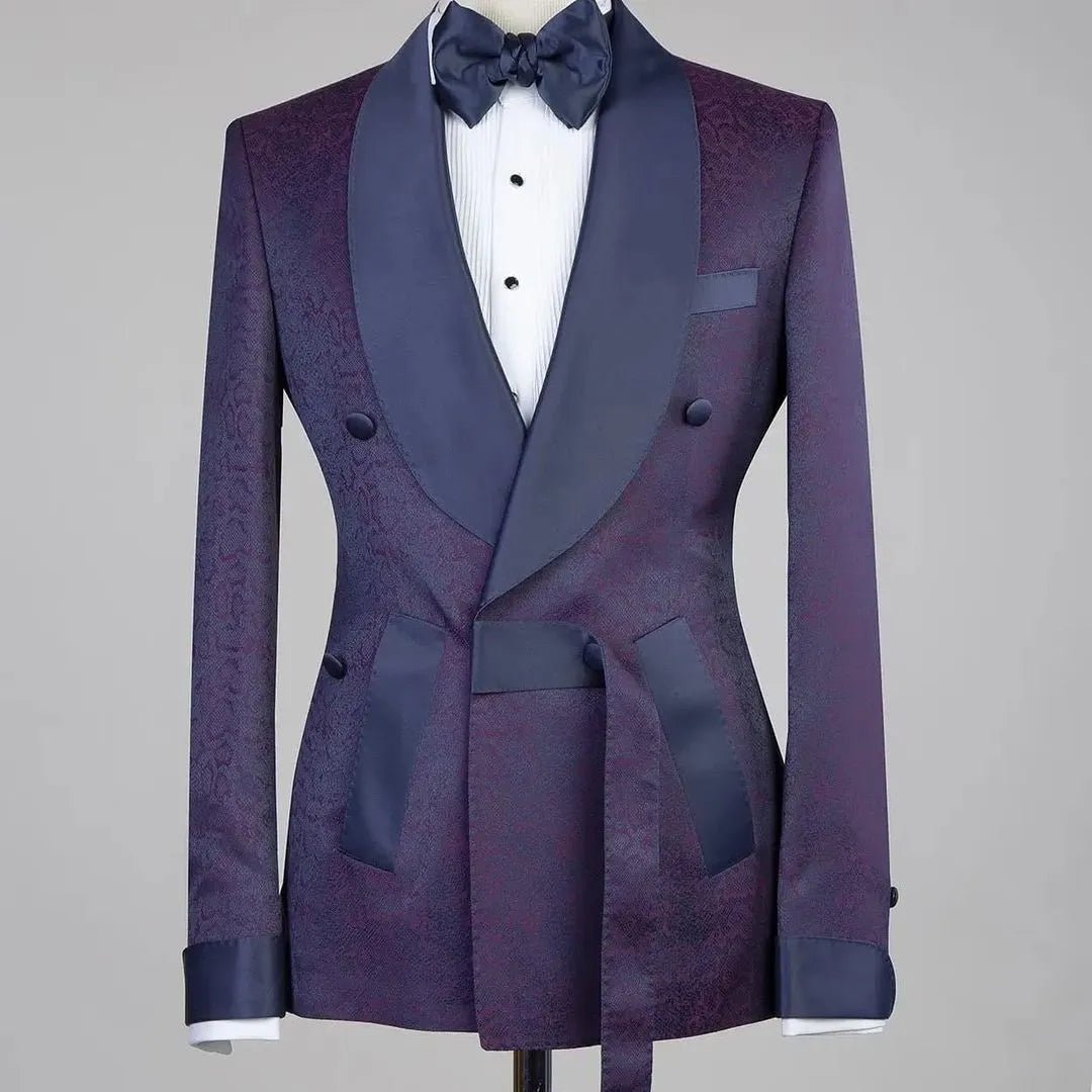 Coat Pants Jacquard Wedding Suits For Men Double Breasted Slim Fit Formal Custom Homme Tuxedo Large Size  2 Pieces