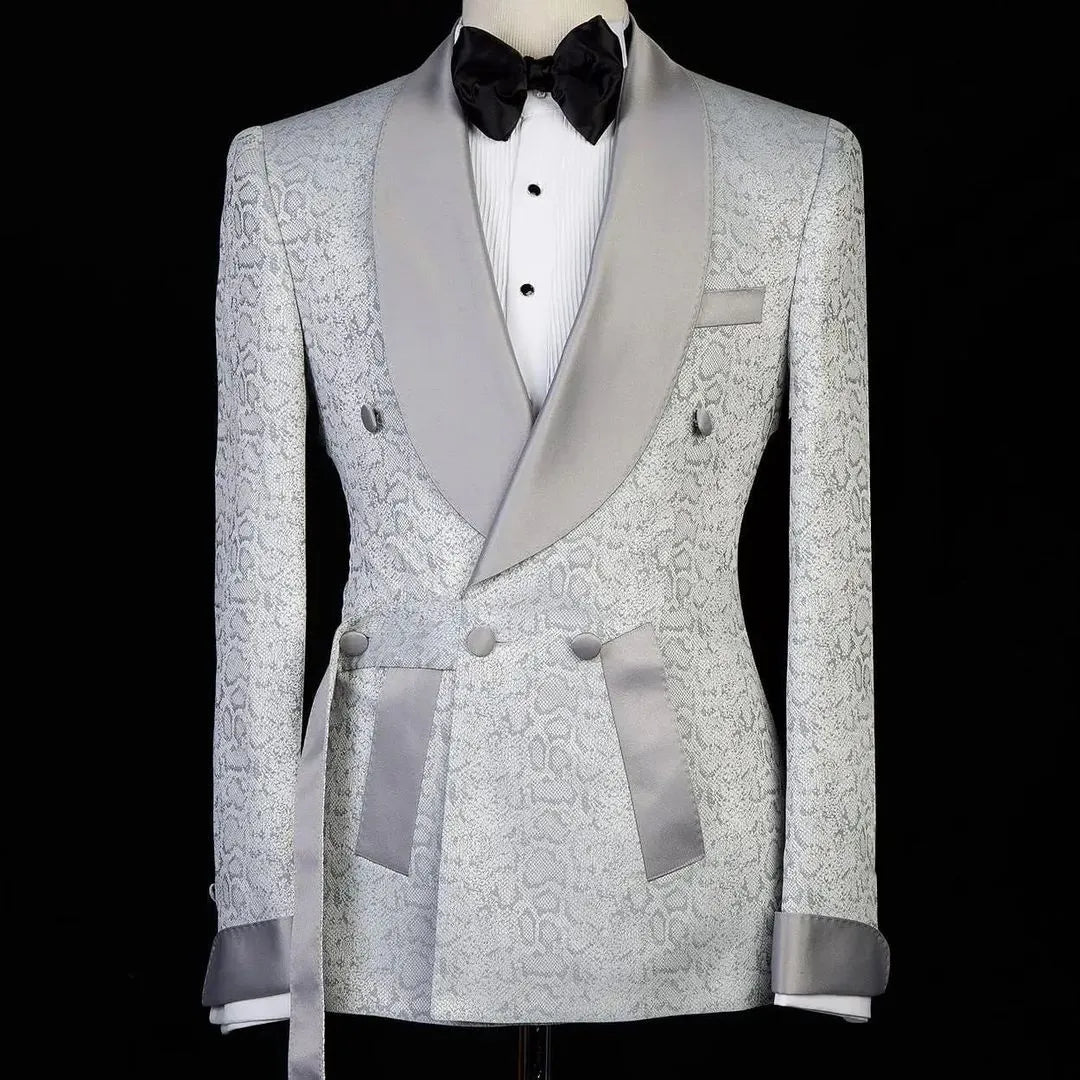 Coat Pants Jacquard Wedding Suits For Men Double Breasted Slim Fit Formal Custom Homme Tuxedo Large Size  2 Pieces