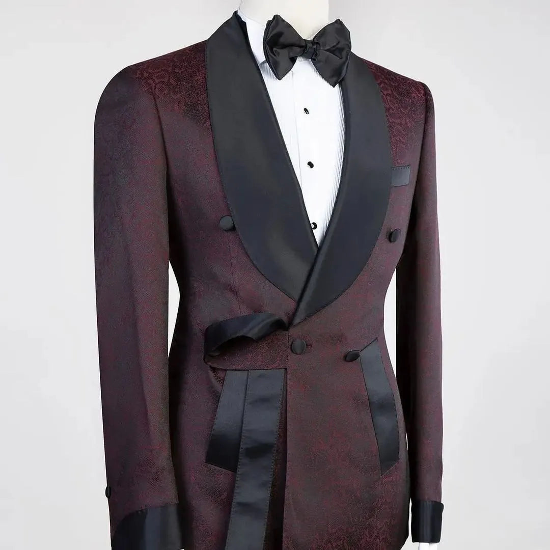 Coat Pants Jacquard Wedding Suits For Men Double Breasted Slim Fit Formal Custom Homme Tuxedo Large Size  2 Pieces