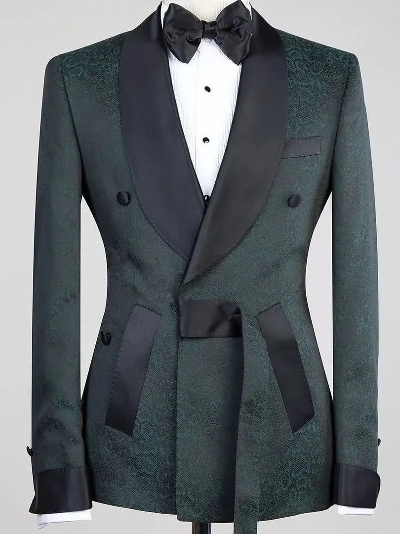 Coat Pants Jacquard Wedding Suits For Men Double Breasted Slim Fit Formal Custom Homme Tuxedo Large Size  2 Pieces