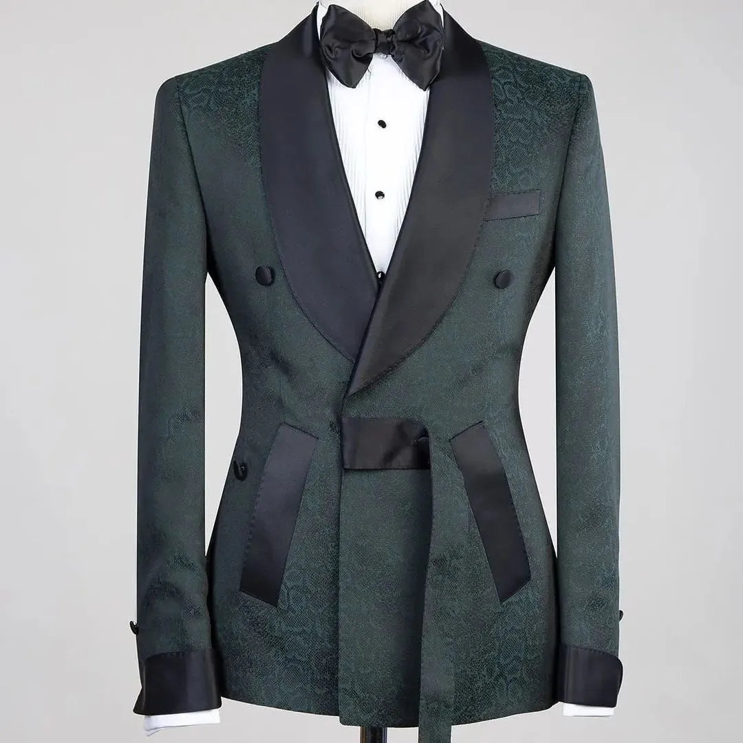 Coat Pants Jacquard Wedding Suits For Men Double Breasted Slim Fit Formal Custom Homme Tuxedo Large Size  2 Pieces