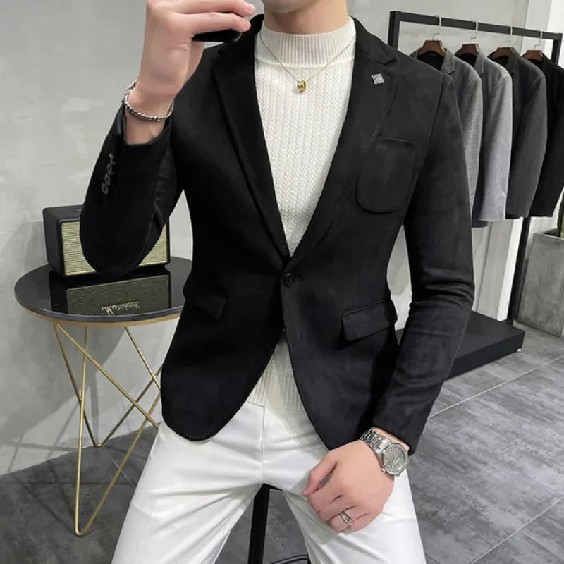 Chaqueta de traje informal de un solo botón color camello de corte entallado para hombre