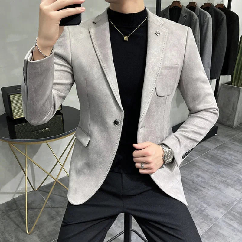 Chaqueta de traje informal de un solo botón color camello de corte entallado para hombre