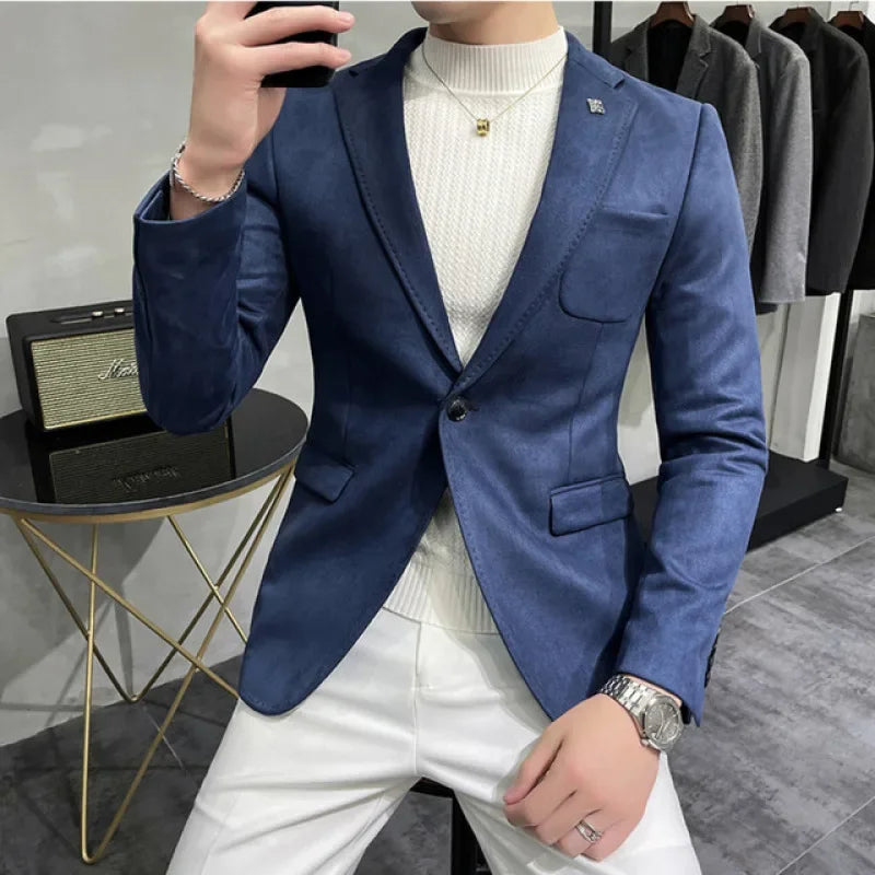 Chaqueta de traje informal de un solo botón color camello de corte entallado para hombre