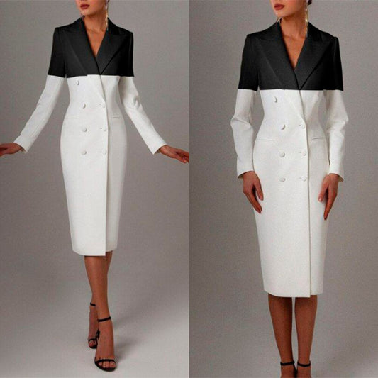 Color Matching Double Breasted Women Slim Long Jacket Suits Ladies Prom Evening Guest Formal Wear Custom Made Blazer