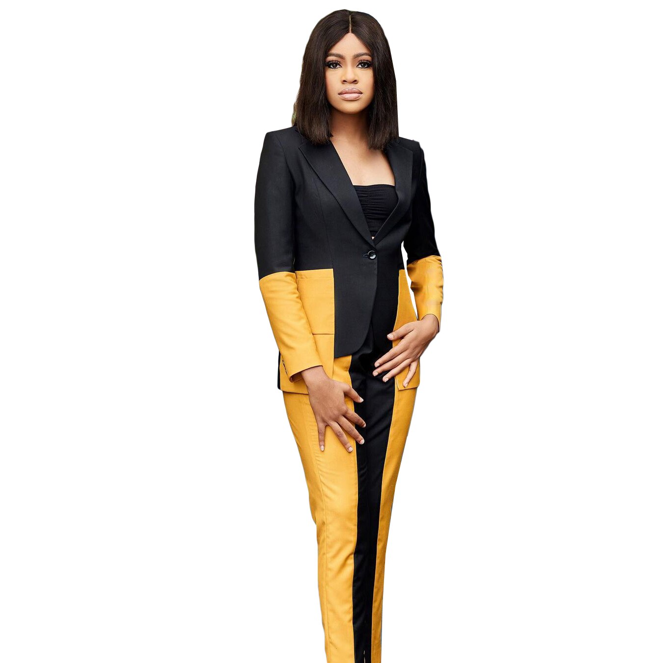 Color Matching Women Pants Suits 2 Pieces Slim Fit Prom Evening Party Wear