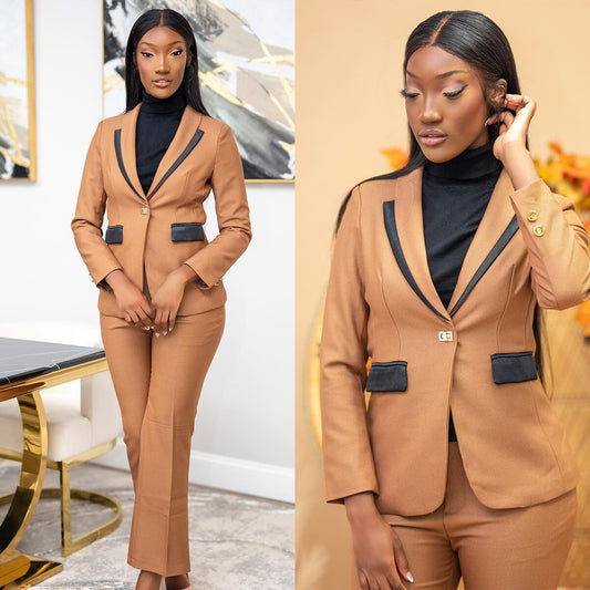 Color Matching Tailored Women Slim Pants Suits Ladies Prom Formal Guest Wear For Wedding 2 Pieces