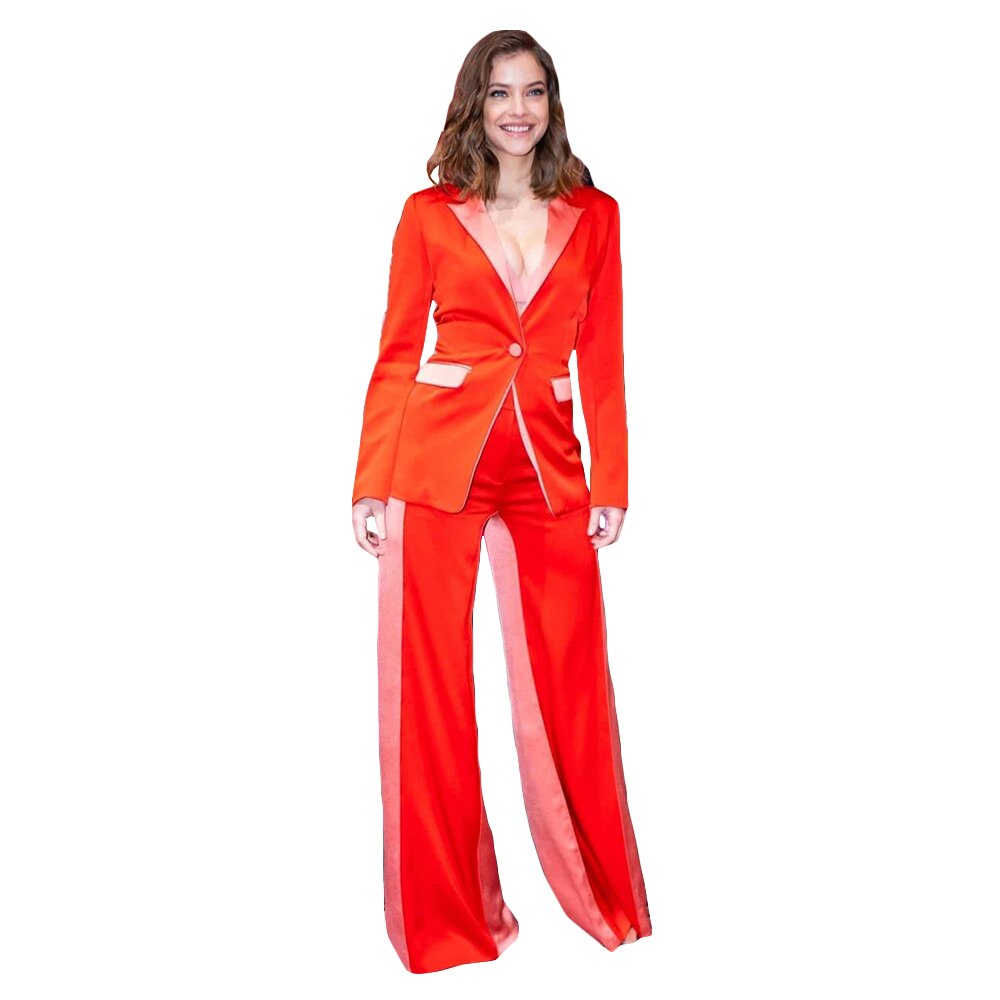 Color Matching Women Tuxedos Loose Mother of the Bride Pants Suits Prom Evening Wedding Outfit 2 Pieces