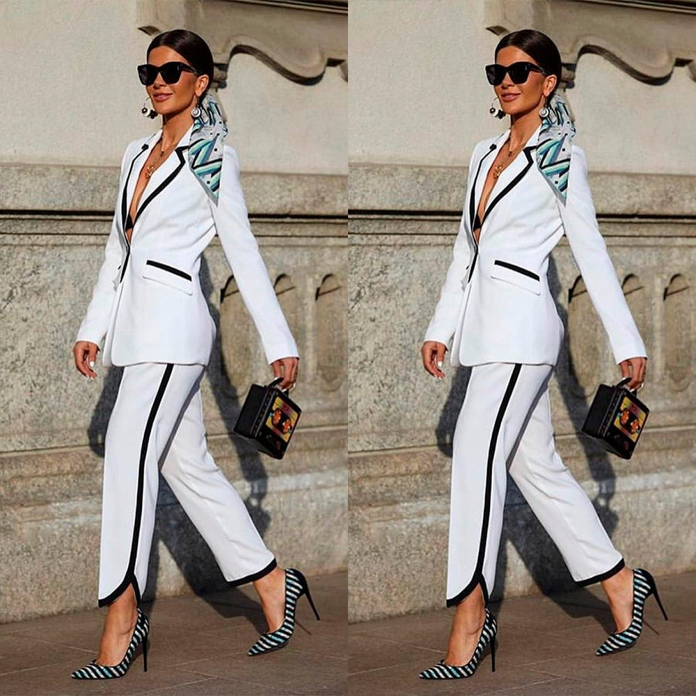 Color matching Mother of the Bride Pants Suits Plus Size Black White Blazer Trousers Set Wedding Wear 2 Pieces (Jacket+Pants)